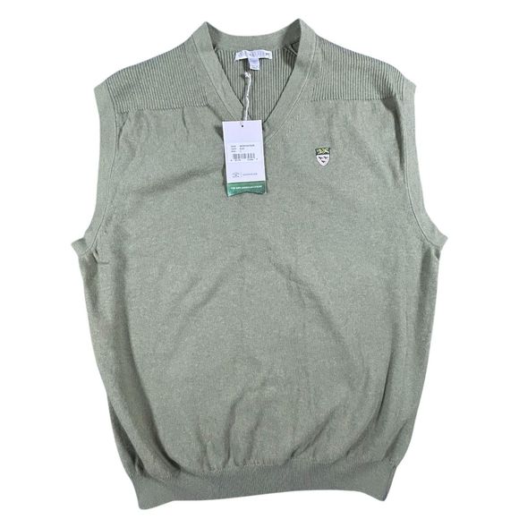 NWT Cutter & Buck V-Neck Vest Men Large Supima Cotton Pullover Green Golf NEW - Picture 1 of 10